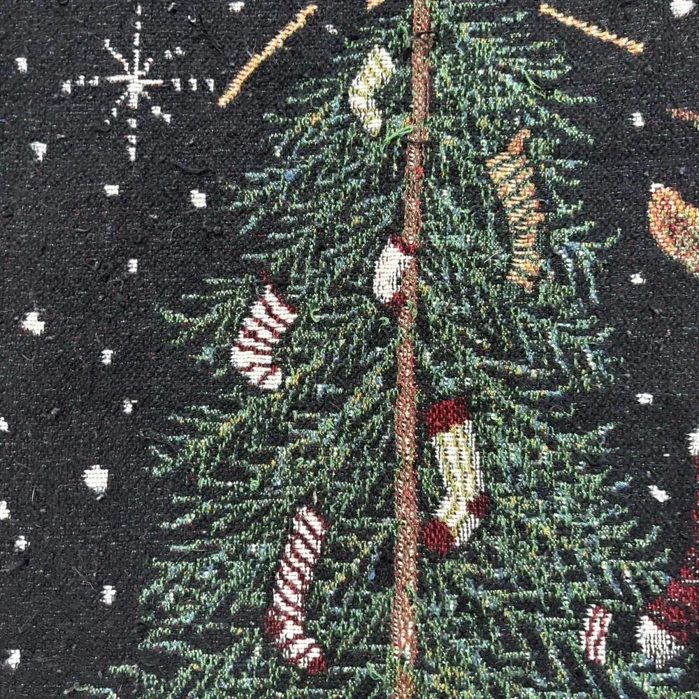 Woven Christmas Tapestry Throw Blanket Reindeer Party Trees Stockings 45x54
